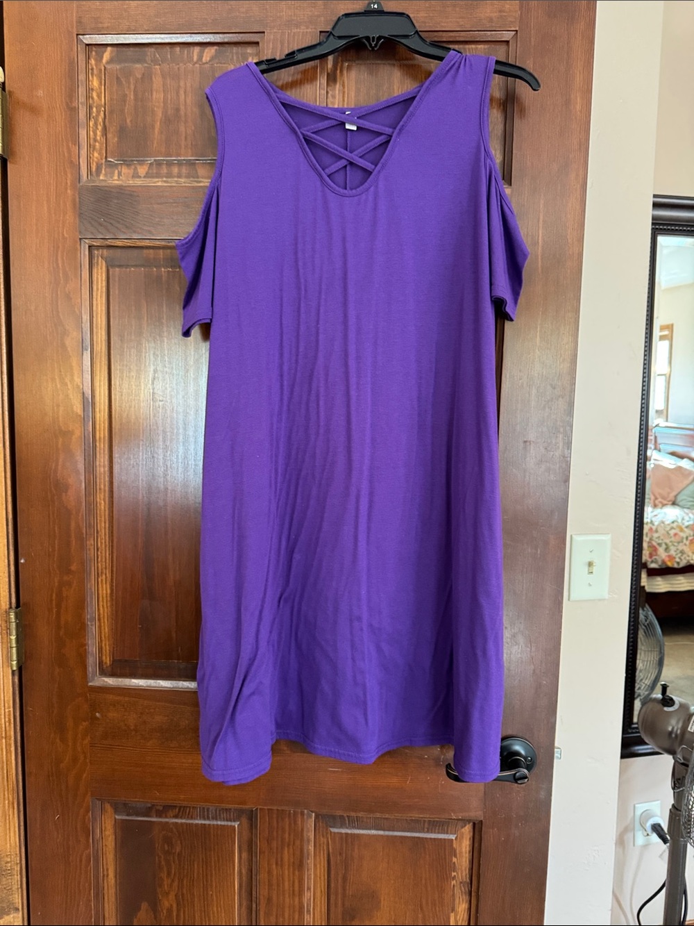 Blue Time Purple Cold-Shoulder Crisscross Dress
